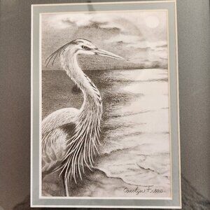 "Blue Heron", Original Art, double matted and framed